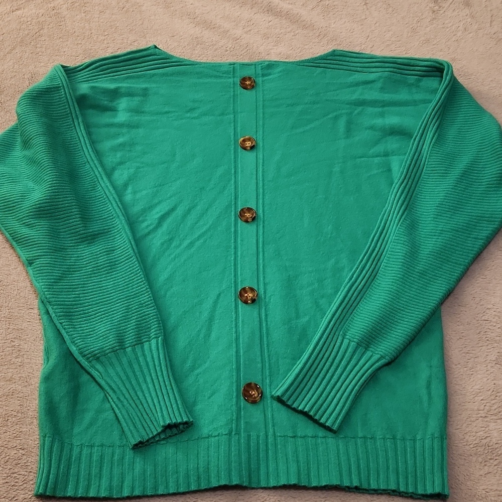 Vila Milano Women's Green Sweater With Surprising Back Button Details Size M - Picture 4 of 6